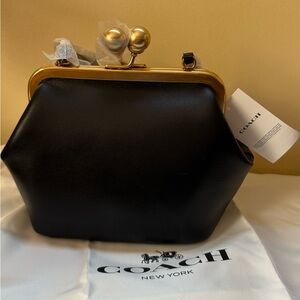 Coach Kisslock Frame Bag 16 Black Brass Classic NWT